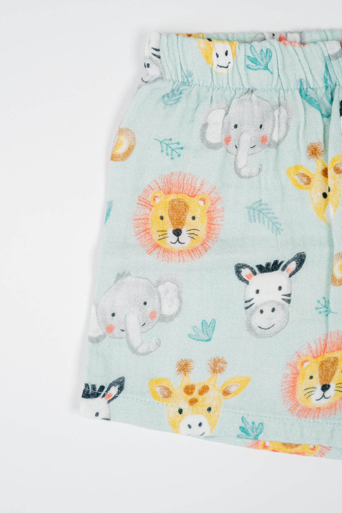 Organic cotton co-ord set with safari animal print, collared shirt, and matching shorts for kids- perfect for everyday wear.