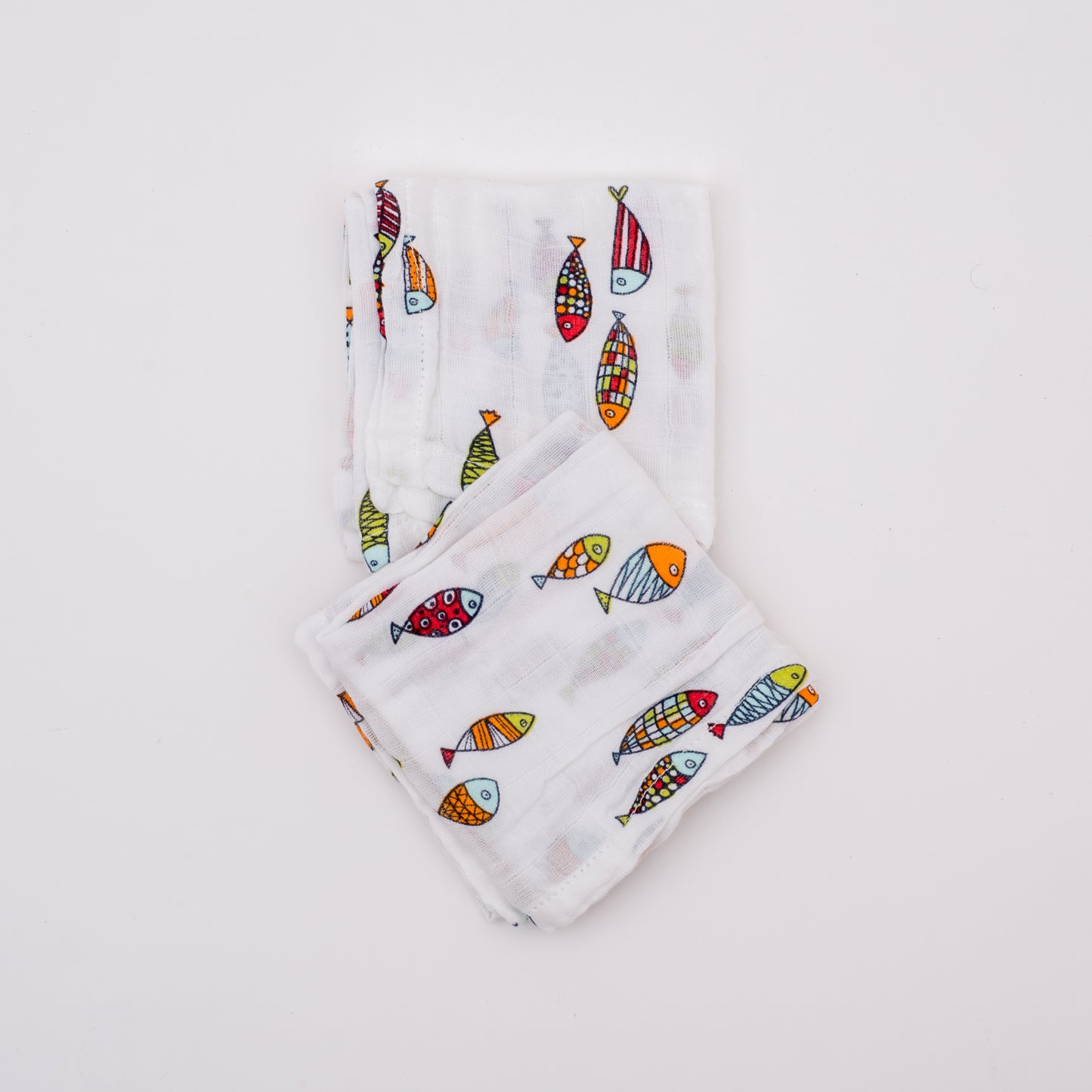 Organic cotton Muslin squares with colourful fish print