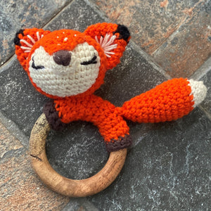 Fox crochet teether ring