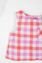 Soft, breathable, organic cotton deep red and muted purple checked infant sleeveless jhabla set with bloomer- for everyday use.