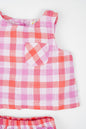 Soft, breathable, organic cotton deep red and muted purple checked infant sleeveless jhabla set with bloomer- for everyday use.