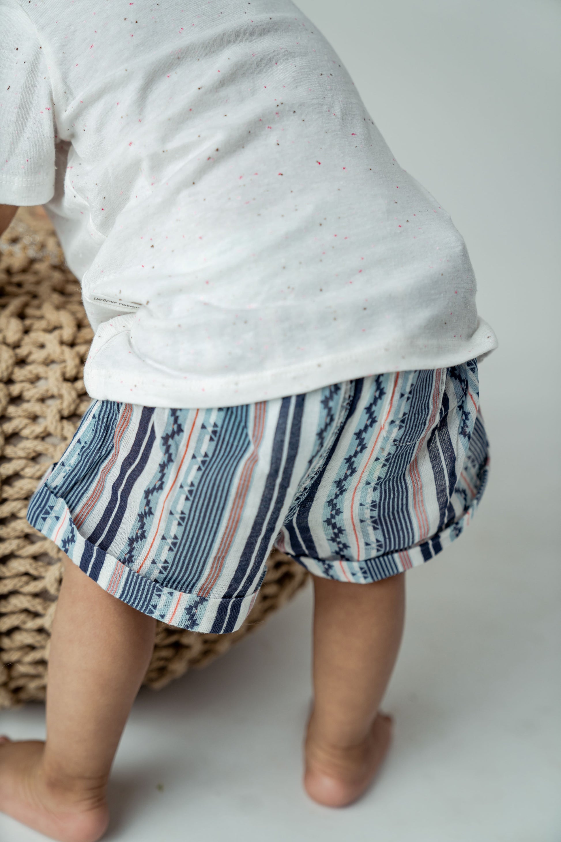 Crab applique t-shirt with striped shorts