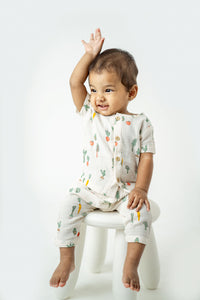 Garden vegetable print muslin shirt and trouser for toddlers