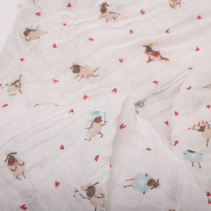Organic cotton Swaddle with sheep in love print