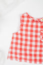 Soft, breathable, organic cotton  in red and white checks infant sleeveless jhabla set with bloomer- for everyday use.