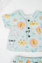 Organic cotton infant jhabla set with sleeves in animal print, paired with matching bloomers- breathable and gentle for newborns and babies.