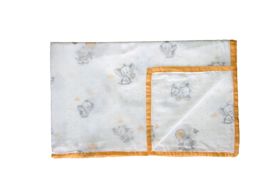 Lightweight organic cotton dohar for summer, ideal as a baby blanket or soft receiving wrap- gentle on newborn skin, with baby elephant print.