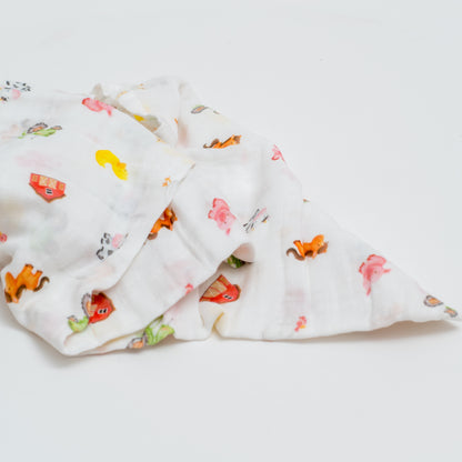 Organic cotton Swaddle blanket with farm animal babies print