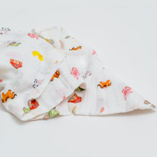 Organic cotton Swaddle blanket with farm animal babies print