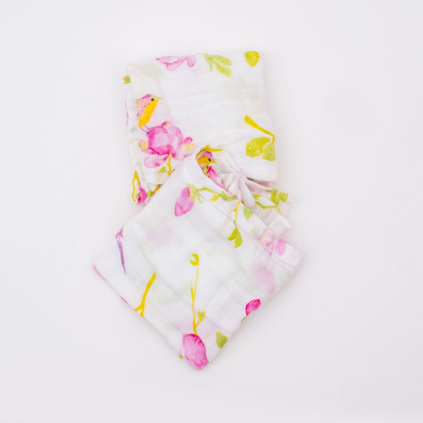 Organic cotton Muslin squares with magnolia flowers with birds print