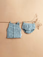 Infant Jhabla and bloomer set in teal sprig muslin print- ultra-soft, breathable fabric for newborns.