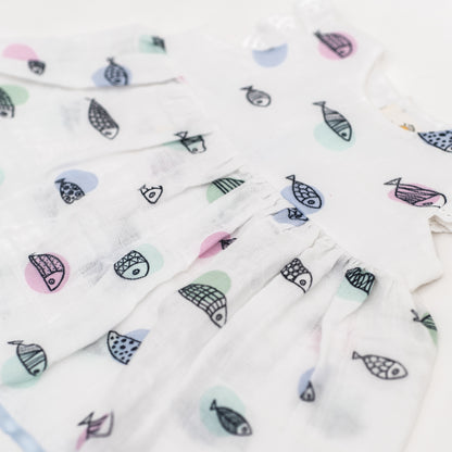 Fish on polka dots new born dress