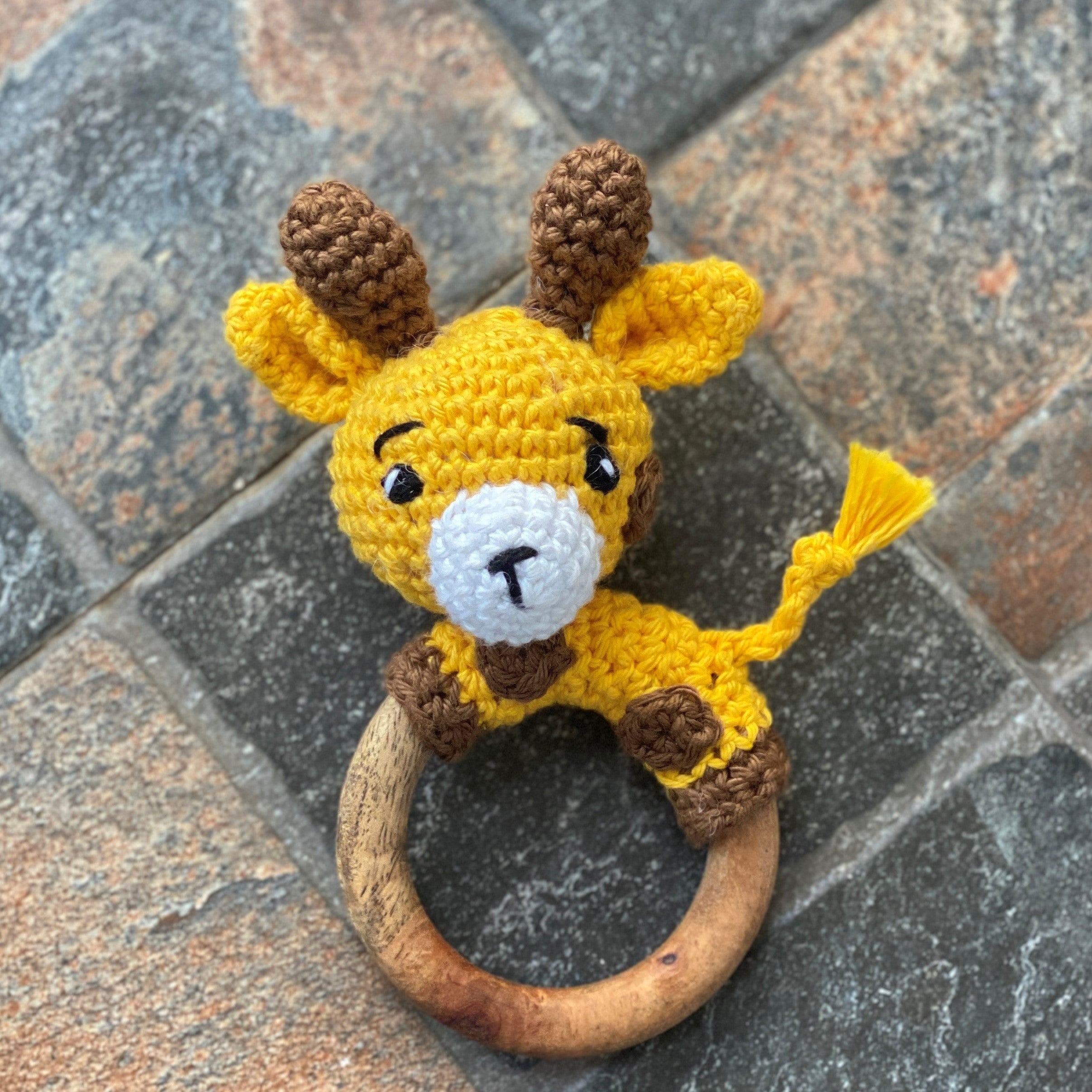 Giraffe crochet teether ring