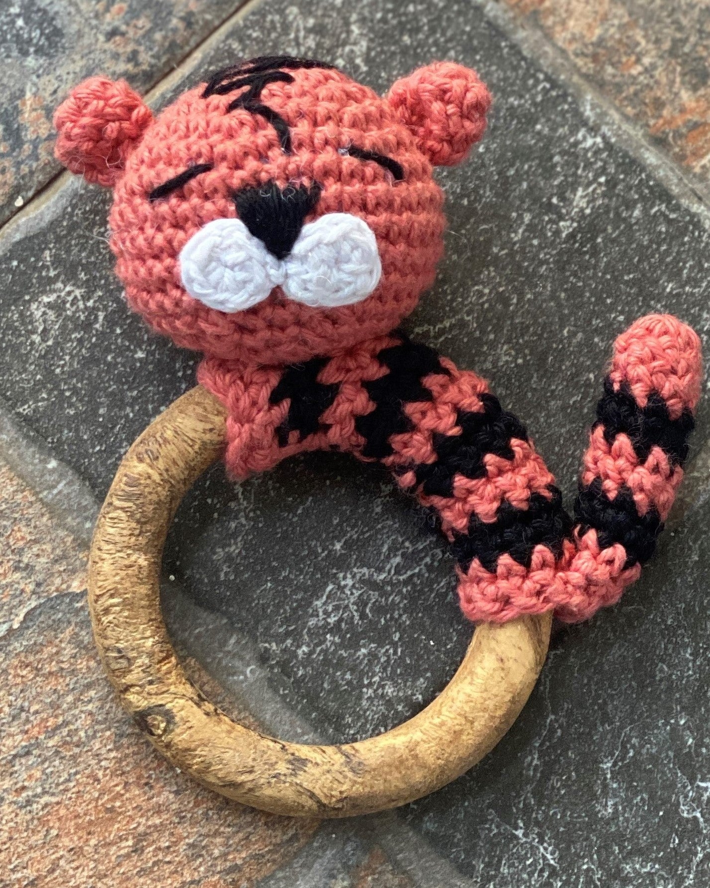 Tiger crochet teether ring