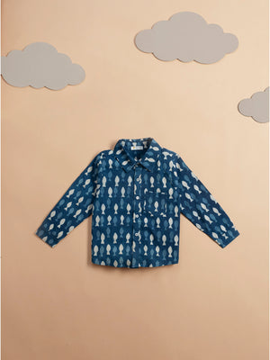 Indigo fish shirt