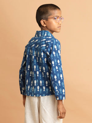 Indigo fish shirt