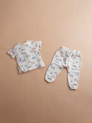 Vintage wagon toddler playsuit