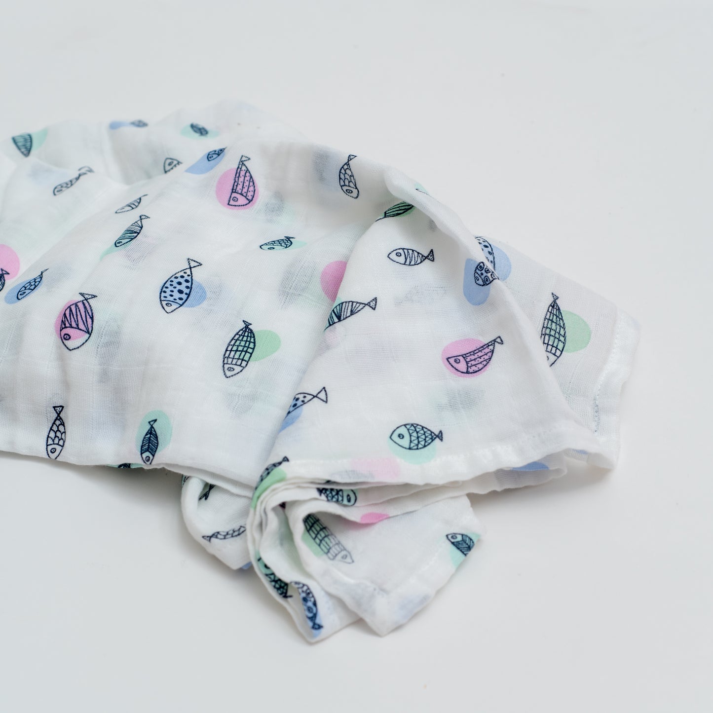 organic cotton fish on polka dots swaddle blanket