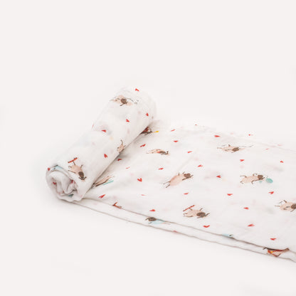 Organic cotton love sheep muslin swaddle blanket